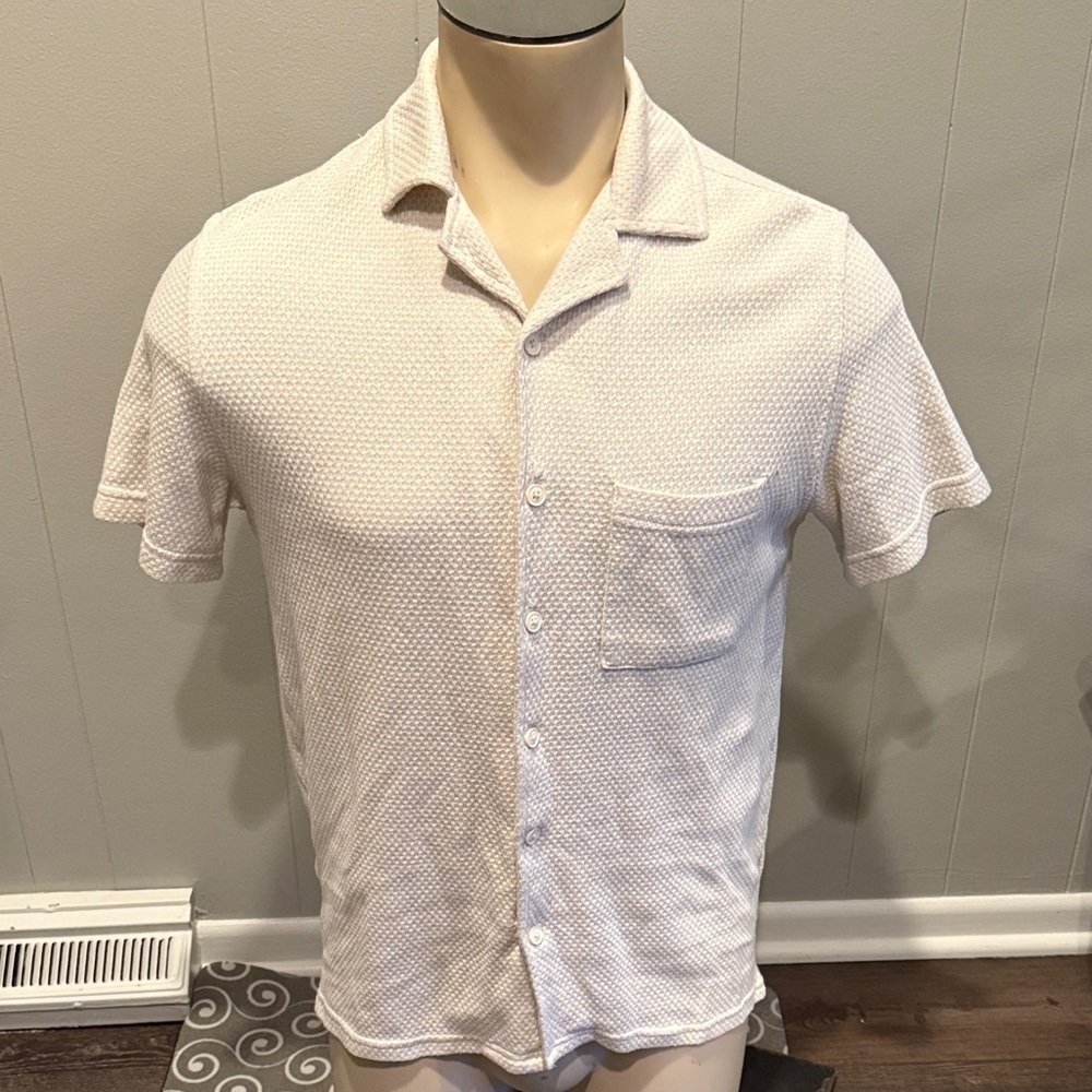 Z Original Use Small Cream Textured Casual Shirt Business Casual Prep